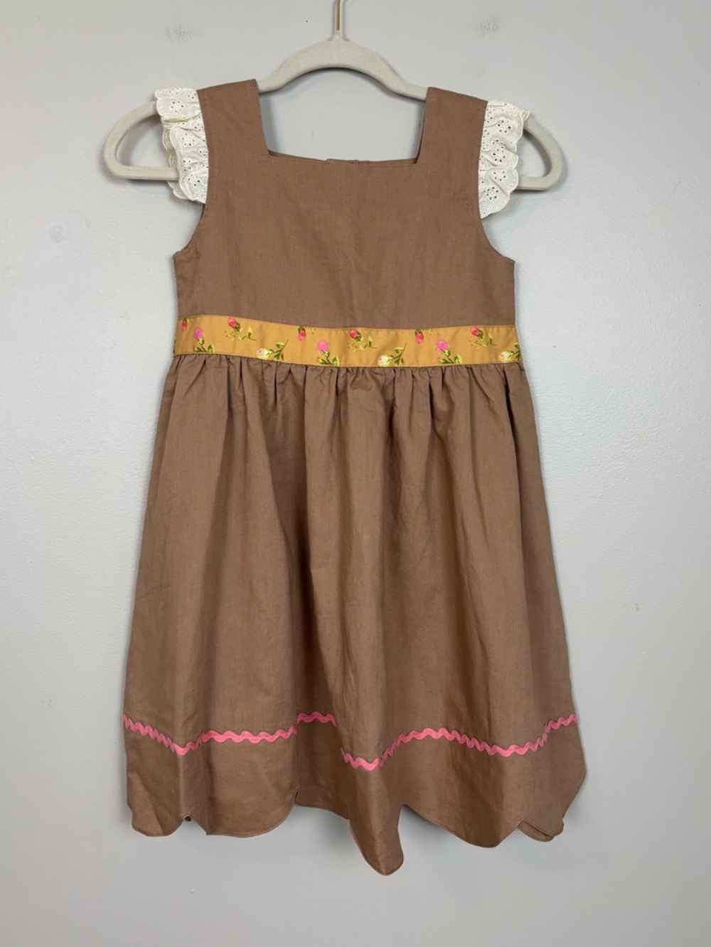 Matilda Jane Girls Dress 8 Brown Happy & Free Vault Love Me Flutter Floral Linen